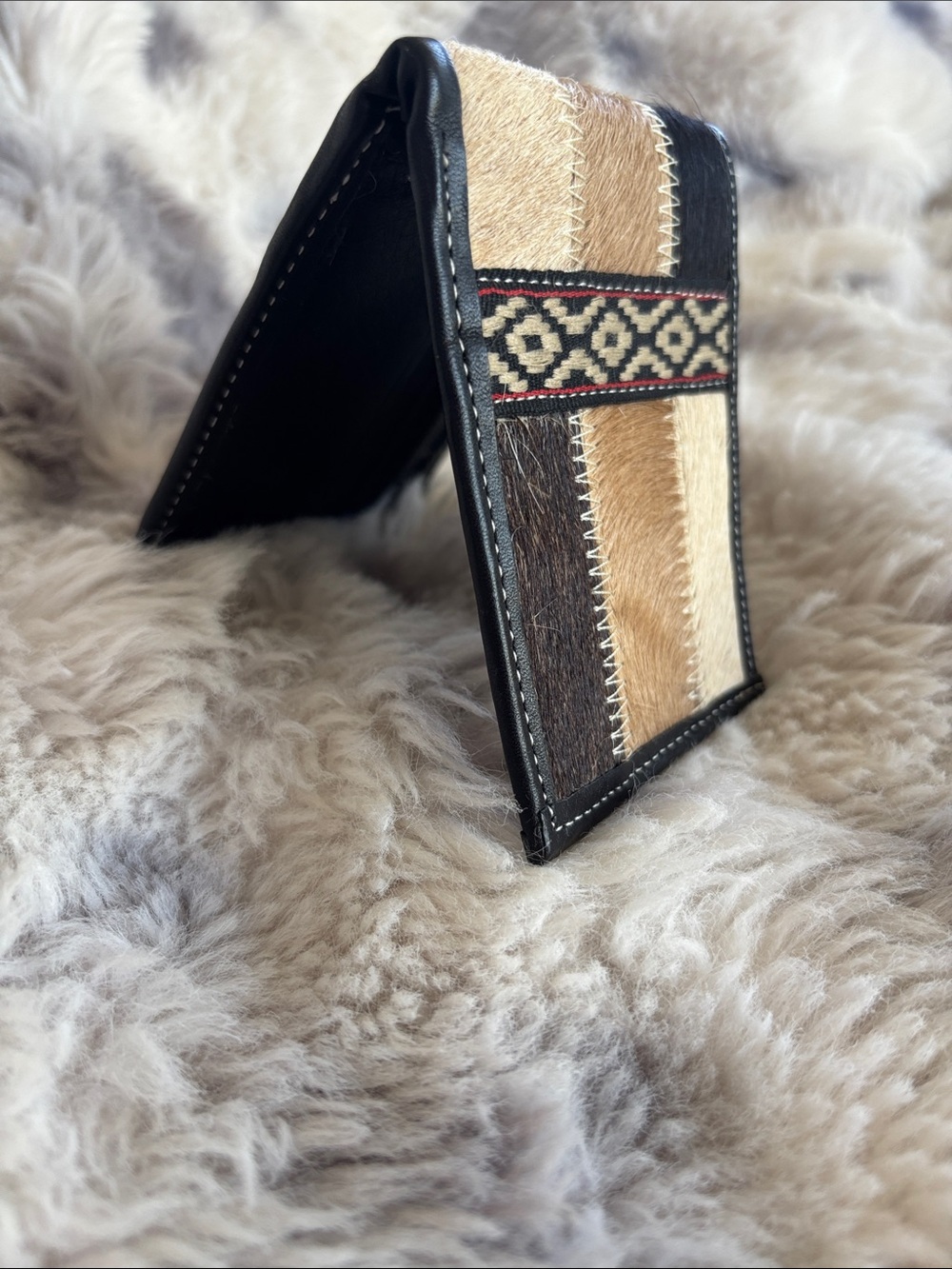 Patchwork Hair-On Leather Bifold Wallet with Southwestern Trim